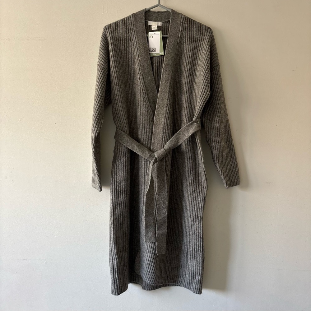 Gray Ribbed Open Knit Cardigan